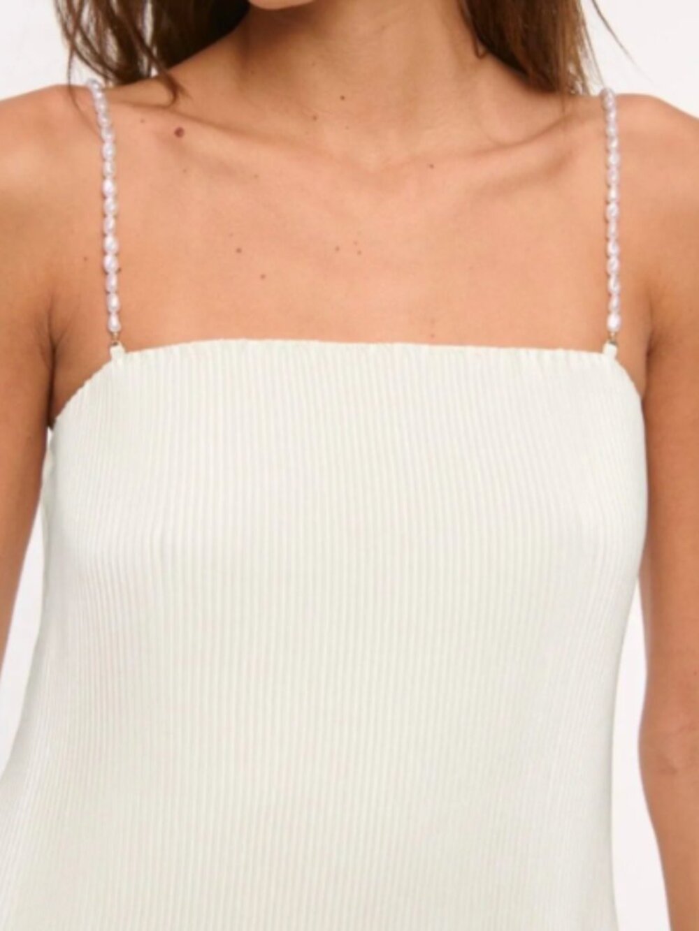 A&F Giselle Pleat White Pearl Strap Mini Dress Square Neck Adjustable - Picture 5 of 7